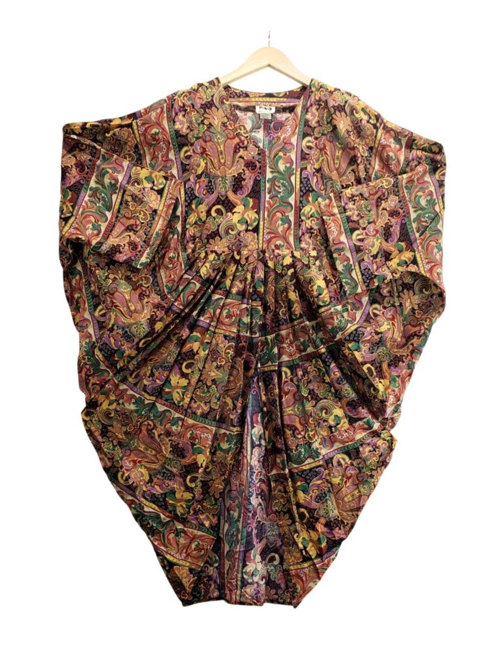 Caftan Dress Midi Boho OS F.A.D. Art-to-Wear Multicolor Paisley Scroll Print Vtg